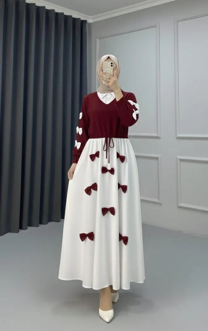 Maroon Heart Print Maxi Jacket Set for Women