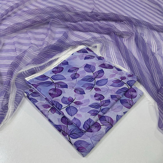 Purple Printed Lawn 3Pcs Set for Women