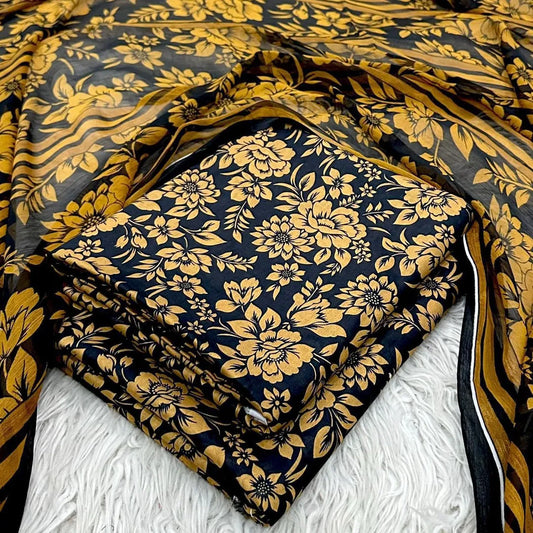 Women's 3Pcs Printed Lawn Suit Yellow