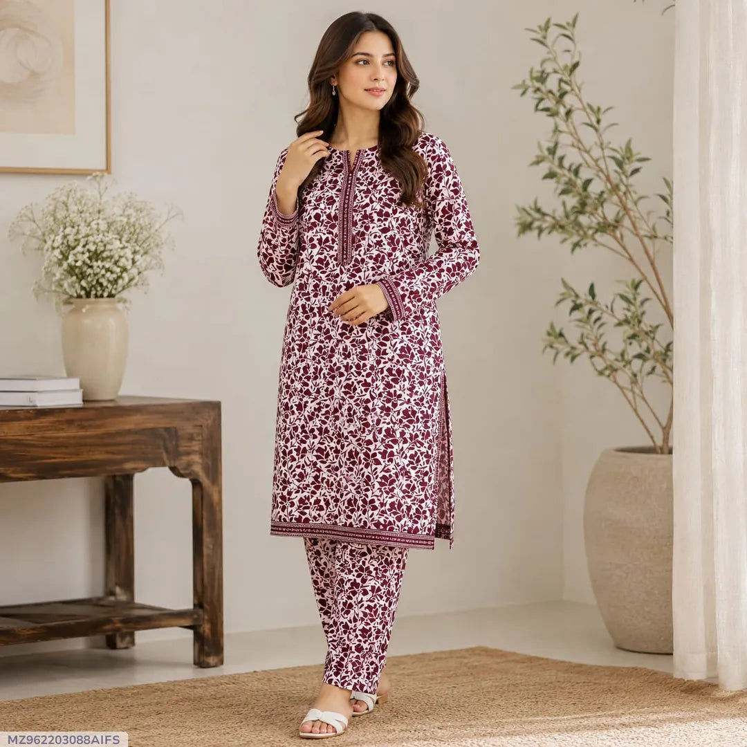 Women Maroon Printed 2-Piece Unstitched Suit