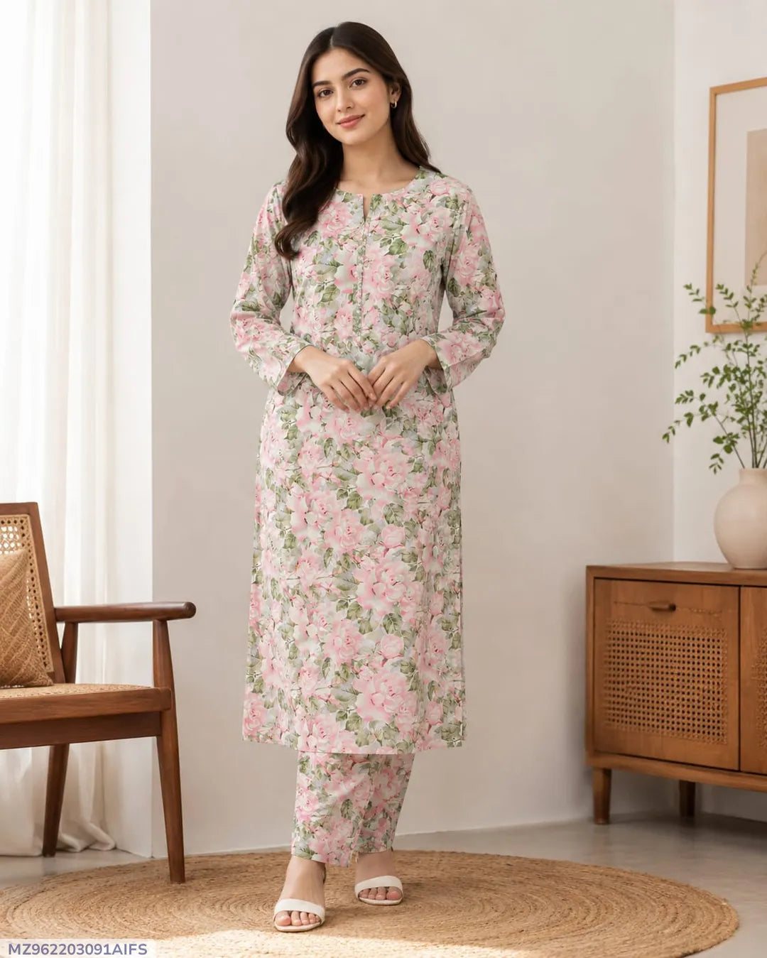 Women's Pink Printed 2-Piece Unstitched Suit