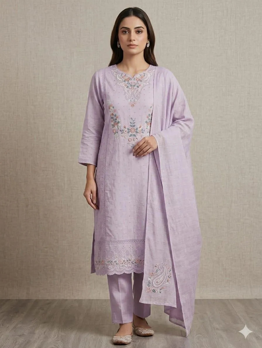 Elegance Lilac Embroidered Lawn Suit for Women