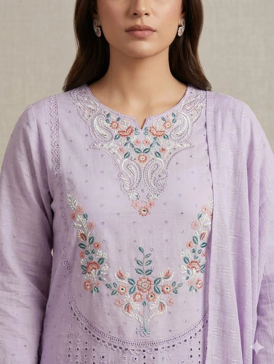 Elegance Lilac Embroidered Lawn Suit for Women