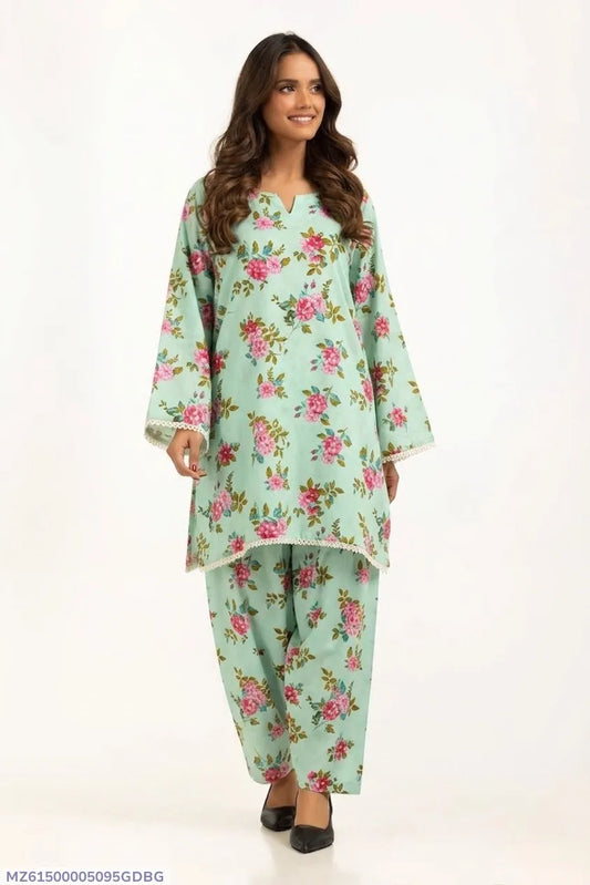 Turquoise Printed 2-Piece Suit