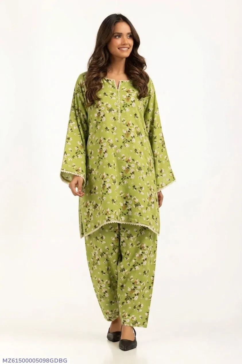 Women Green Printed 2-Piece Suit