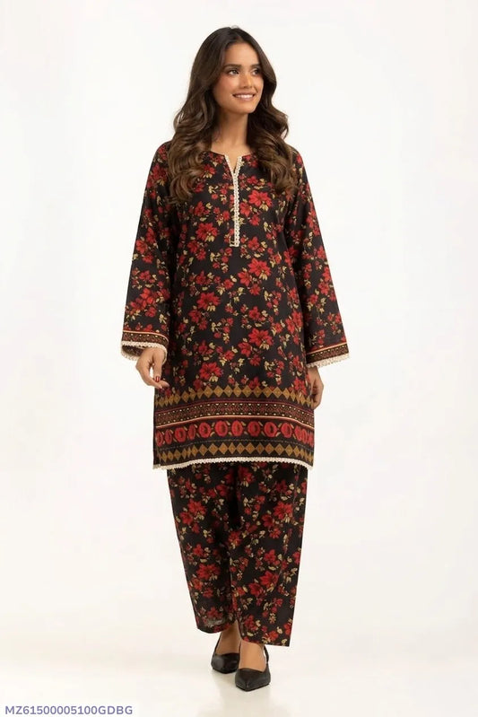 Women Printed 2-Piece Suit Black Polo Cotton
