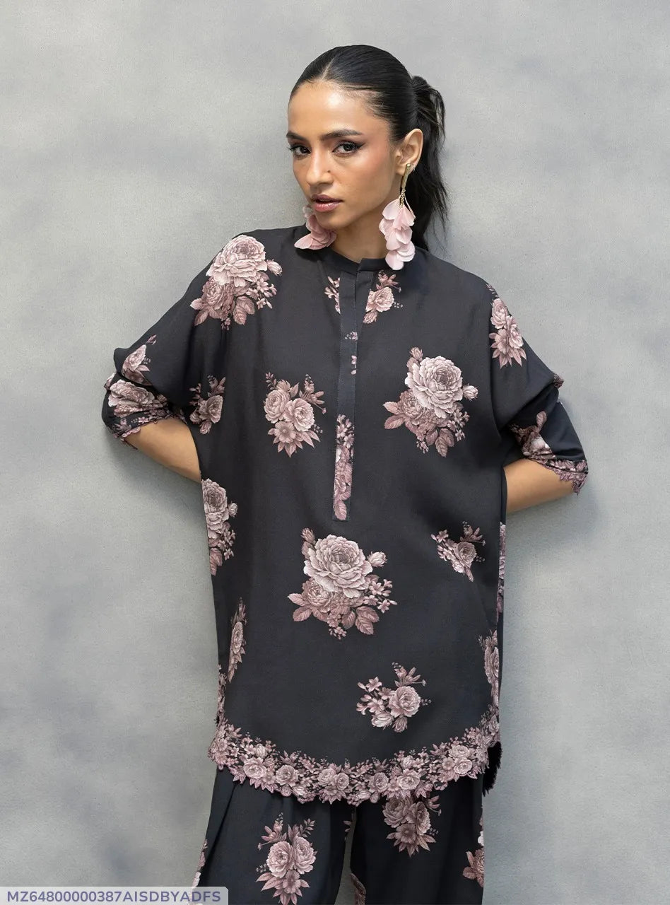 Black Floral Lawn Kurta Set with Trouser