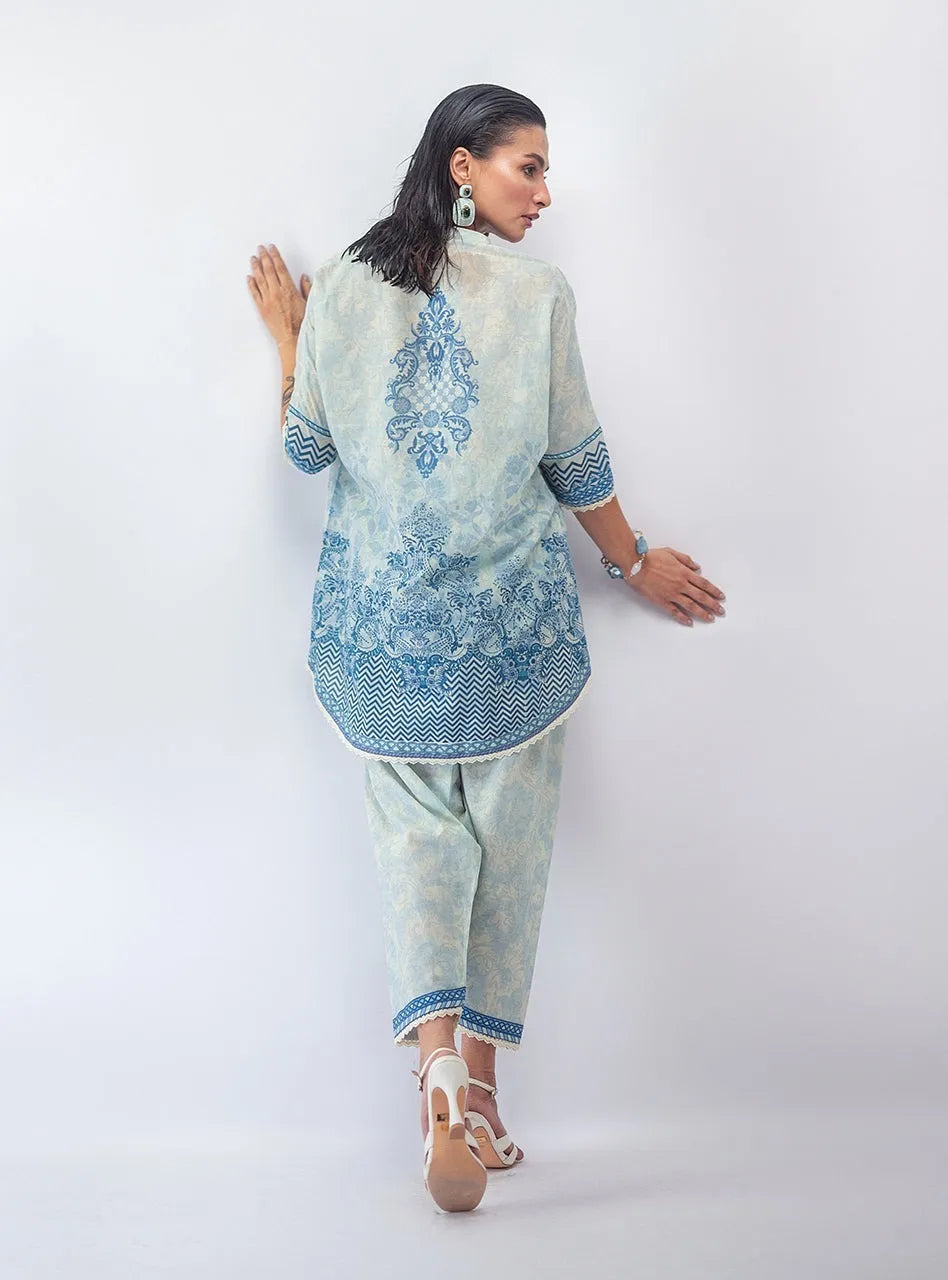Beige Digital Print Lawn Shirt & Trouser Set