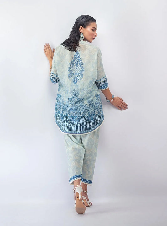 Beige Digital Print Lawn Shirt & Trouser Set