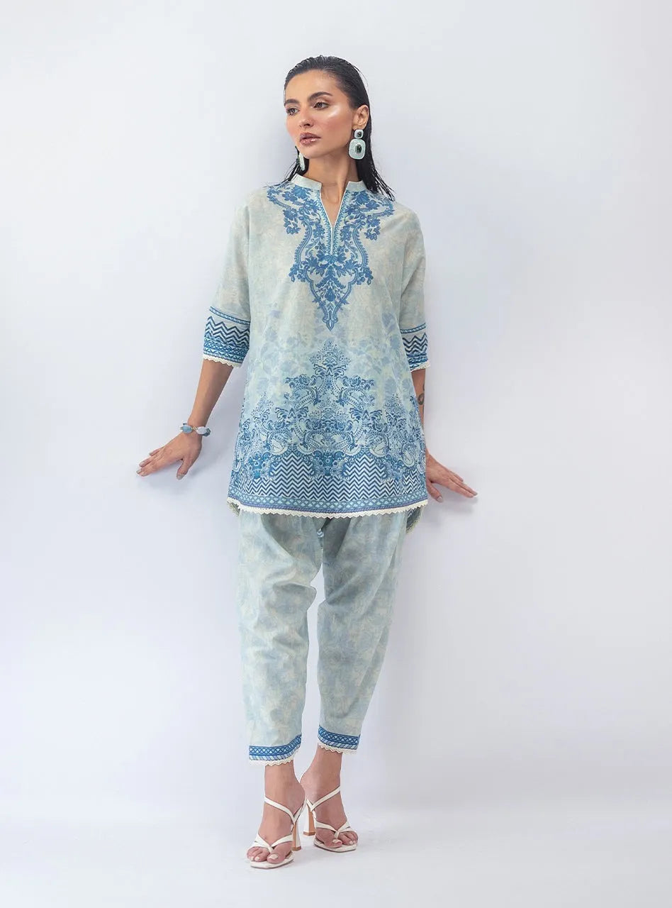 Beige Digital Print Lawn Shirt & Trouser Set