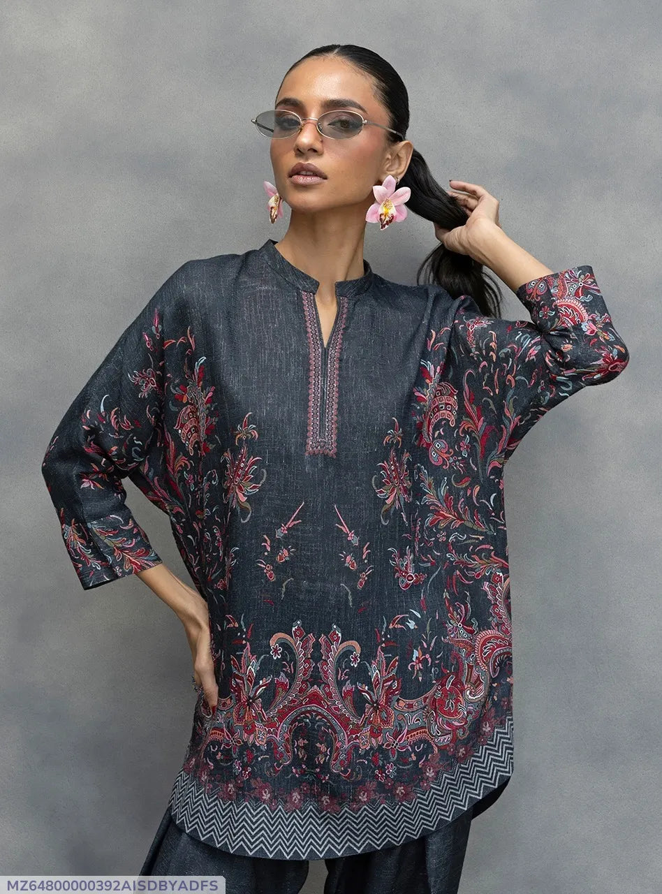 Multicolor Ban Collar Lawn Shirt & Trouser Set