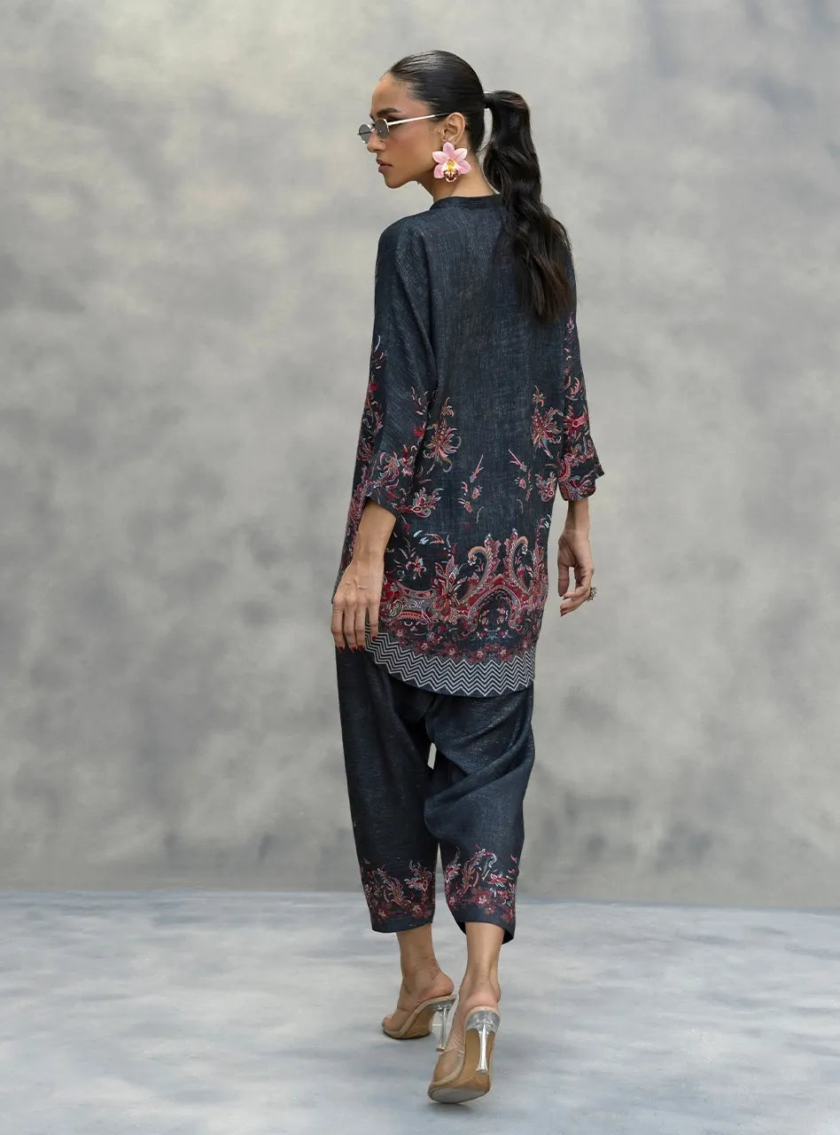 Multicolor Ban Collar Lawn Shirt & Trouser Set