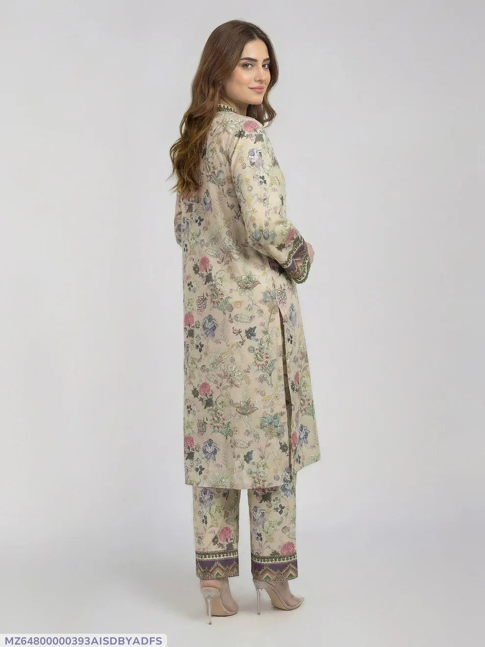 Beige Floral Lawn 2-Piece Kurta Set
