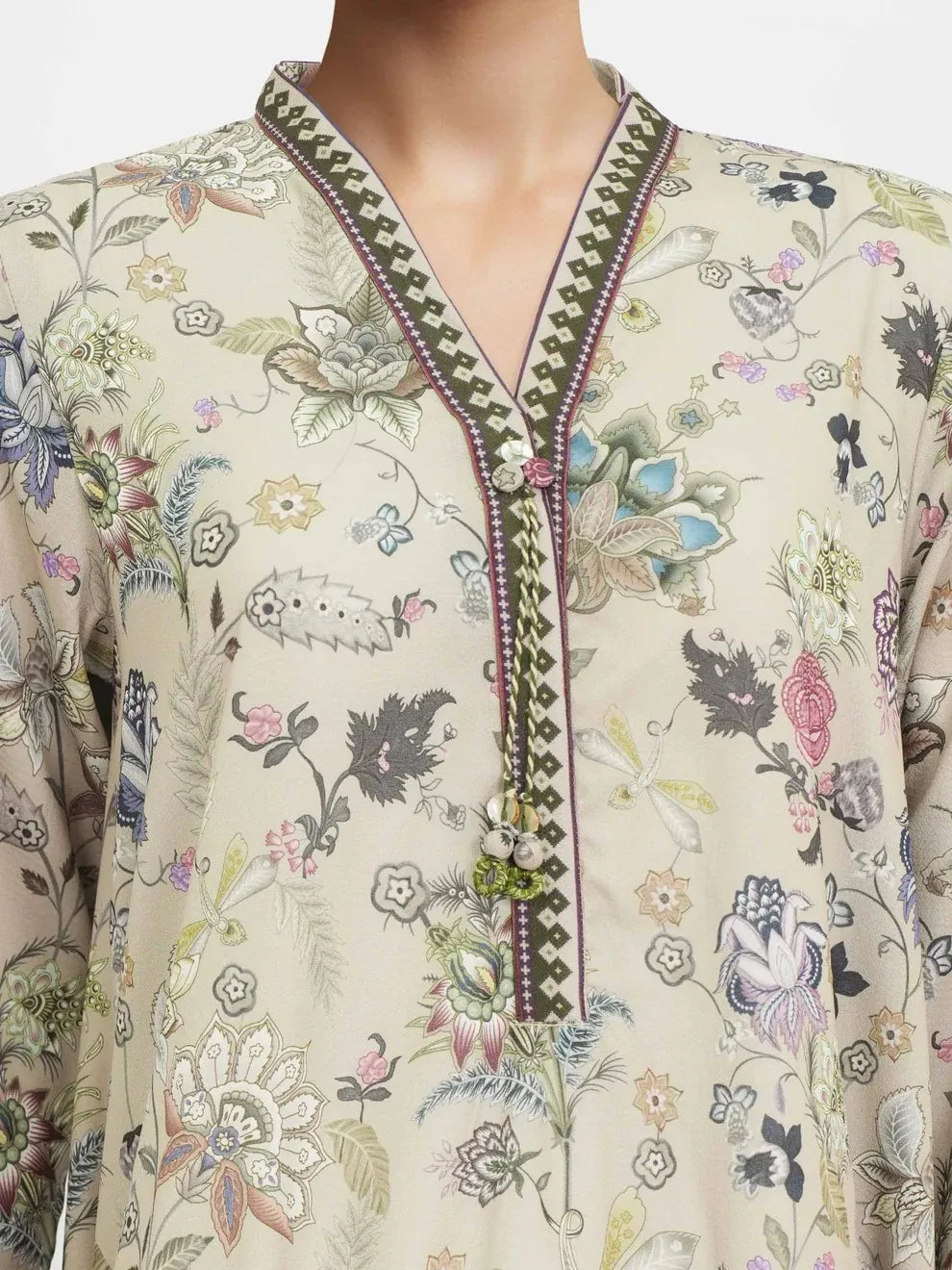 Beige Floral Lawn 2-Piece Kurta Set