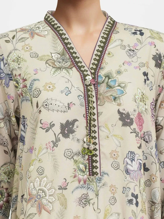 Beige Floral Lawn 2-Piece Kurta Set