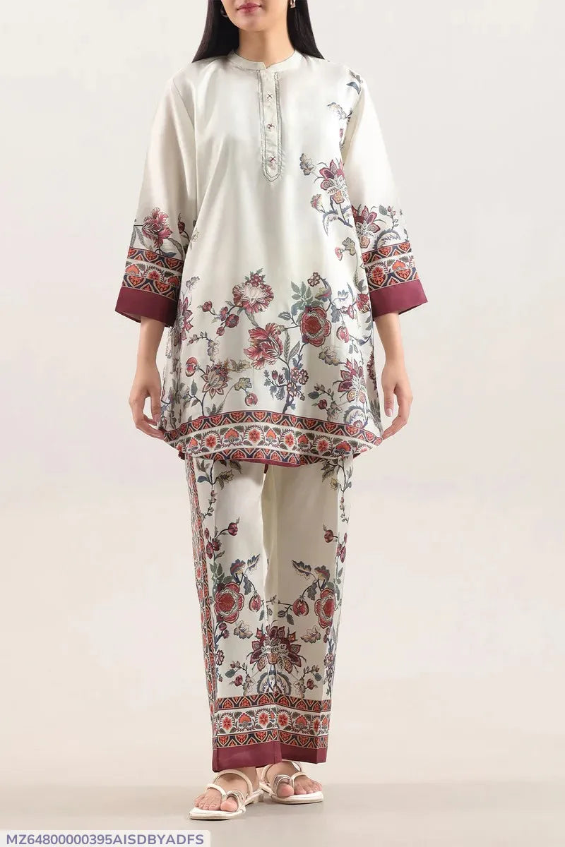 Off White Digital Print Lawn 2Pcs Set