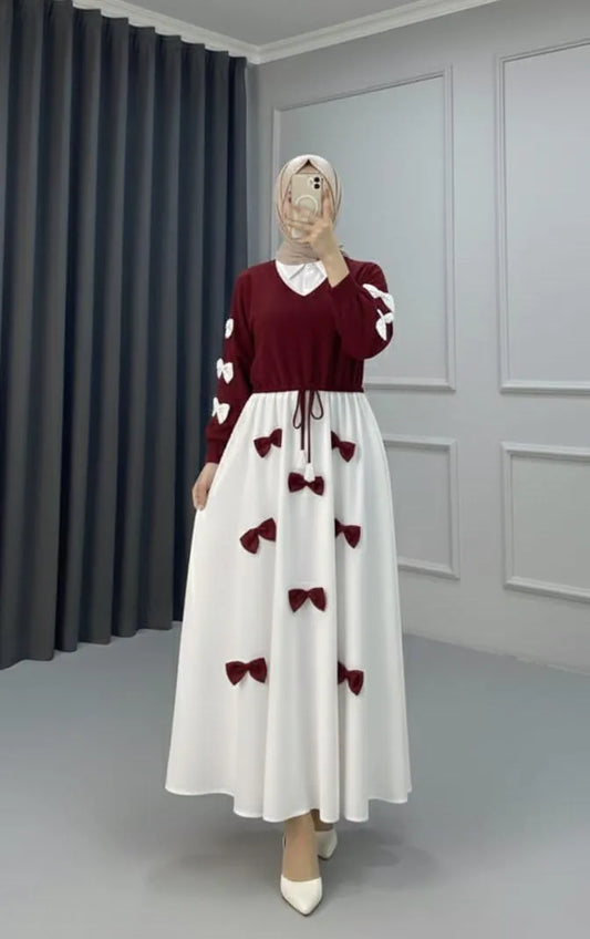 Maroon Heart Print Maxi Jacket Set for Women