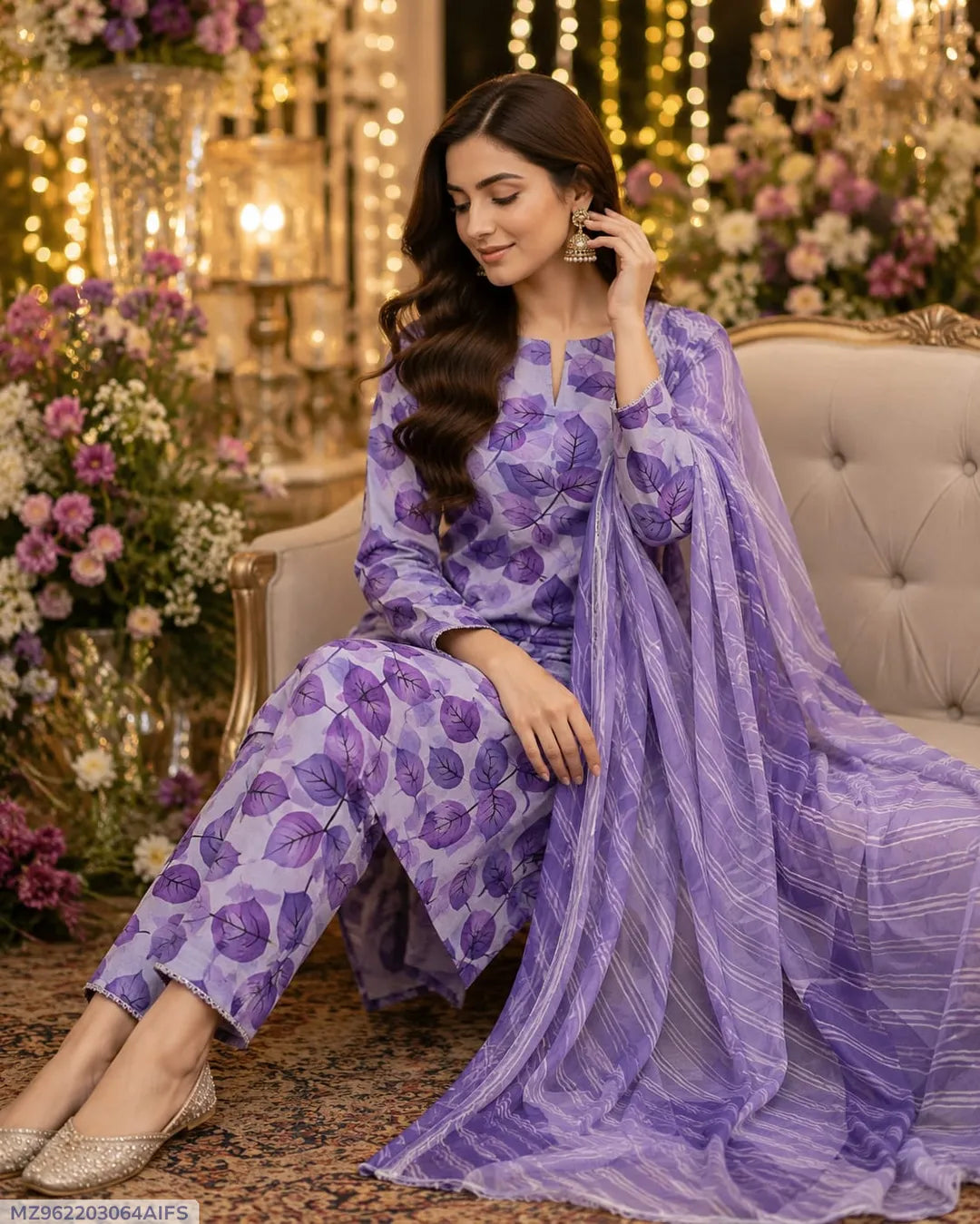 Purple Printed Lawn 3Pcs Set for Women