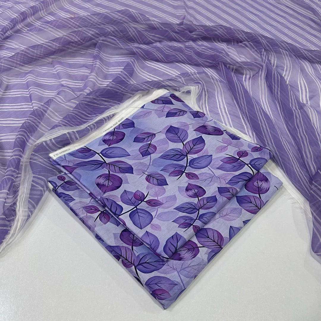 Purple Printed Lawn 3Pcs Set for Women
