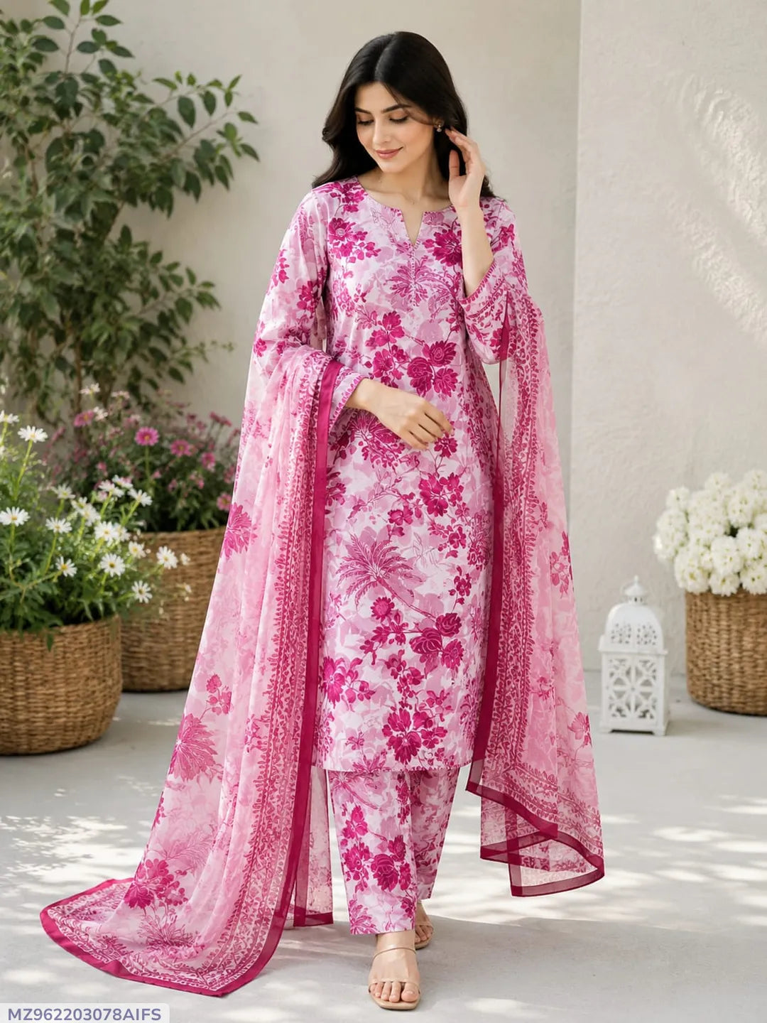 Women's 3-Piece Digital Print Lawn Suit Purple