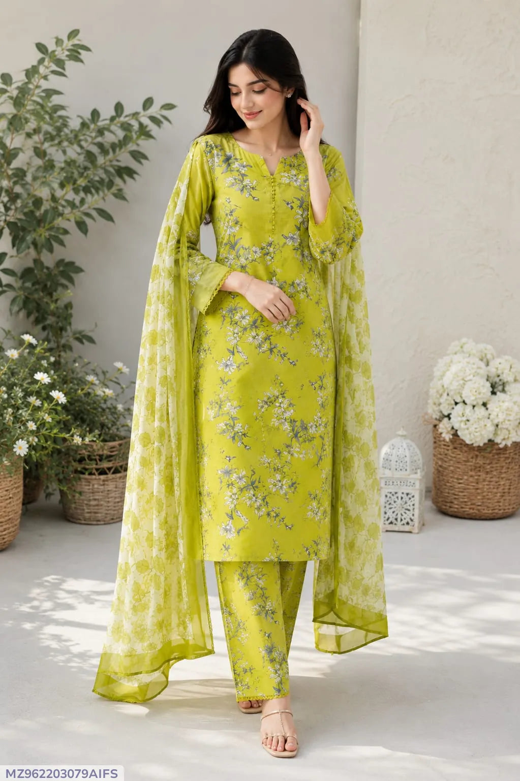 Women Green Digital Print 3Pcs Lawn Suit