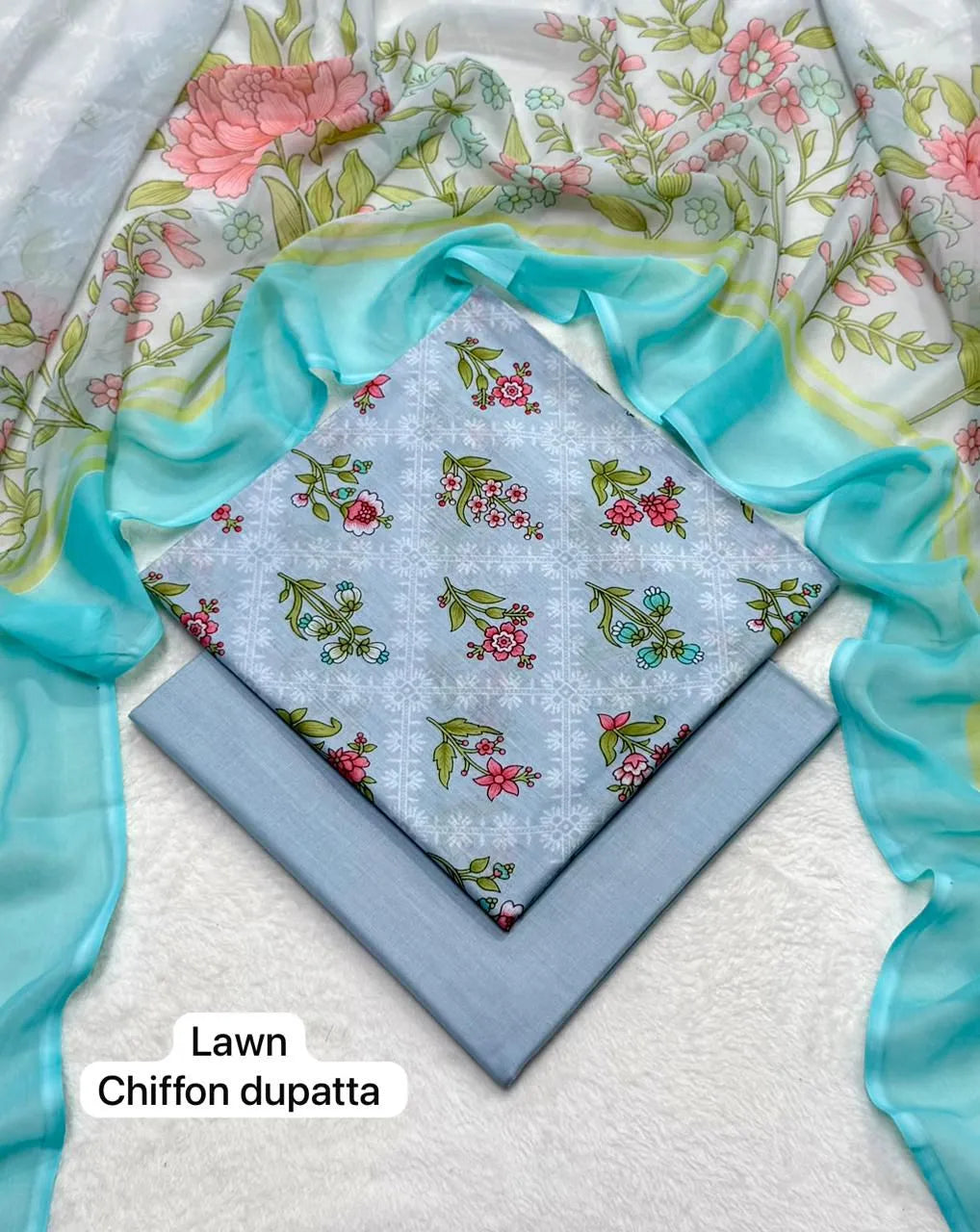 Women Blue Digital Print Lawn 3-Piece Suit