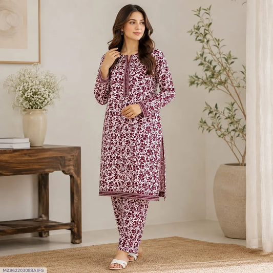 Women Maroon Printed 2-Piece Unstitched Suit